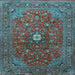 Square Machine Washable Medallion Light Blue Traditional Rug, wshtr2146lblu