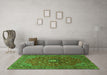 Machine Washable Medallion Green Traditional Area Rugs in a Living Room,, wshtr2146grn