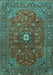 Machine Washable Medallion Turquoise Traditional Area Rugs, wshtr2146turq