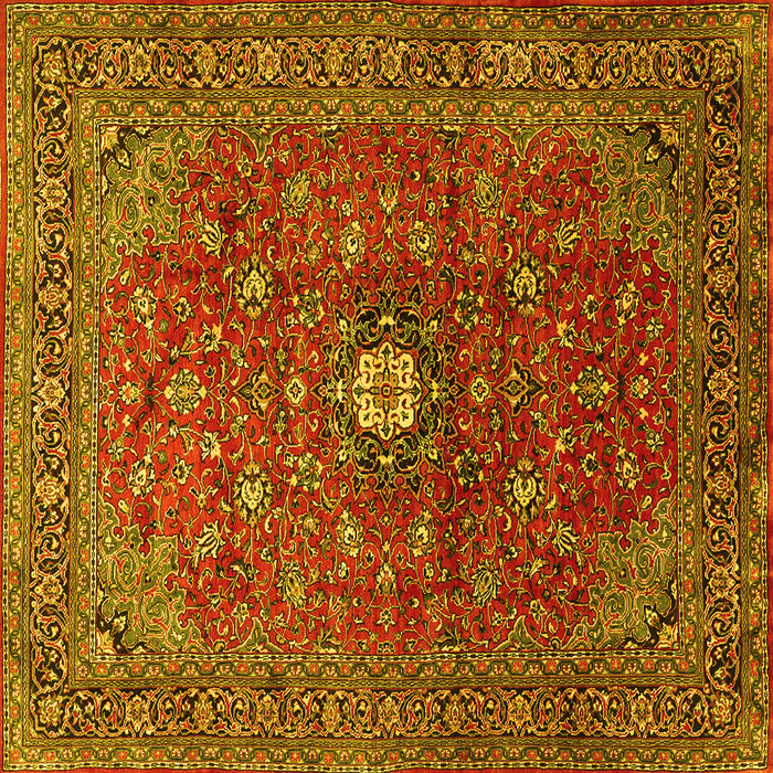 Square Machine Washable Medallion Yellow Traditional Rug, wshtr2146yw