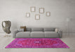 Machine Washable Medallion Pink Traditional Rug in a Living Room, wshtr2146pnk