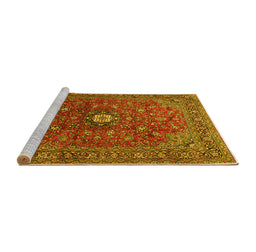 Sideview of Machine Washable Medallion Yellow Traditional Rug, wshtr2146yw