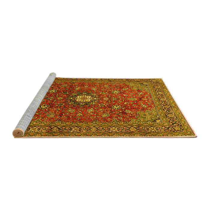 Sideview of Machine Washable Medallion Yellow Traditional Rug, wshtr2146yw