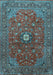 Machine Washable Medallion Light Blue Traditional Rug, wshtr2146lblu