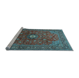 Sideview of Machine Washable Medallion Light Blue Traditional Rug, wshtr2146lblu