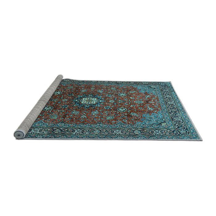 Sideview of Machine Washable Medallion Light Blue Traditional Rug, wshtr2146lblu