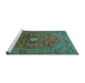 Sideview of Machine Washable Medallion Turquoise Traditional Area Rugs, wshtr2146turq