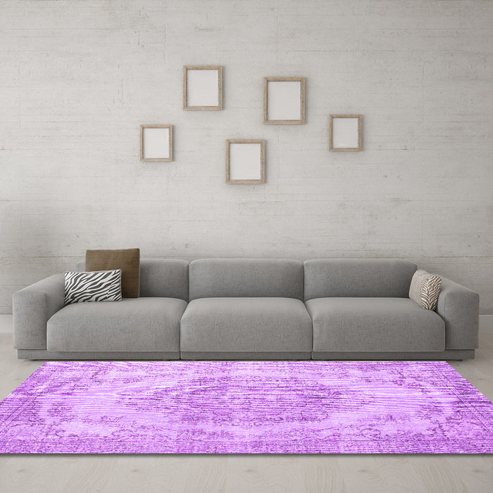 Machine Washable Persian Purple Traditional Area Rugs in a Living Room, wshtr2147pur