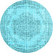 Round Machine Washable Persian Light Blue Traditional Rug, wshtr2147lblu