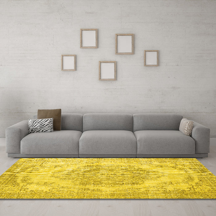 Machine Washable Persian Yellow Traditional Rug in a Living Room, wshtr2147yw