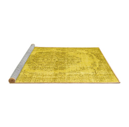 Sideview of Machine Washable Persian Yellow Traditional Rug, wshtr2147yw