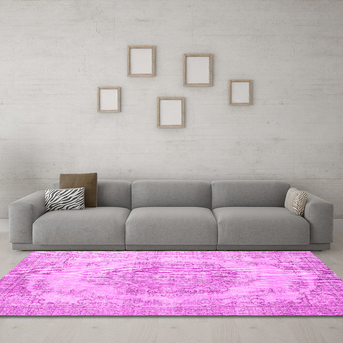Machine Washable Persian Pink Traditional Rug in a Living Room, wshtr2147pnk