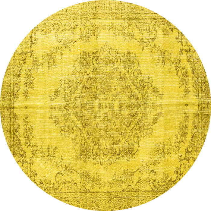 Round Machine Washable Persian Yellow Traditional Rug, wshtr2147yw