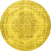 Round Machine Washable Persian Yellow Traditional Rug, wshtr2147yw