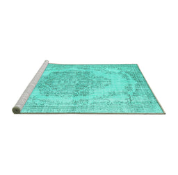 Sideview of Machine Washable Persian Turquoise Traditional Area Rugs, wshtr2147turq