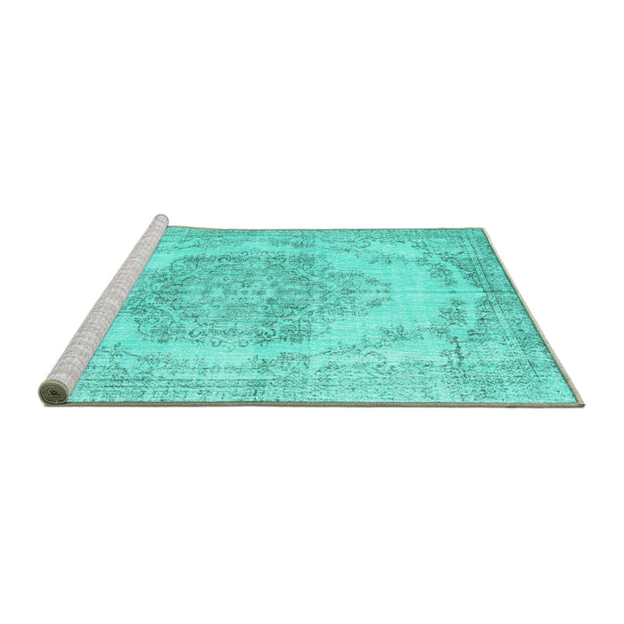 Sideview of Machine Washable Persian Turquoise Traditional Area Rugs, wshtr2147turq