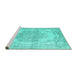 Sideview of Machine Washable Persian Turquoise Traditional Area Rugs, wshtr2147turq