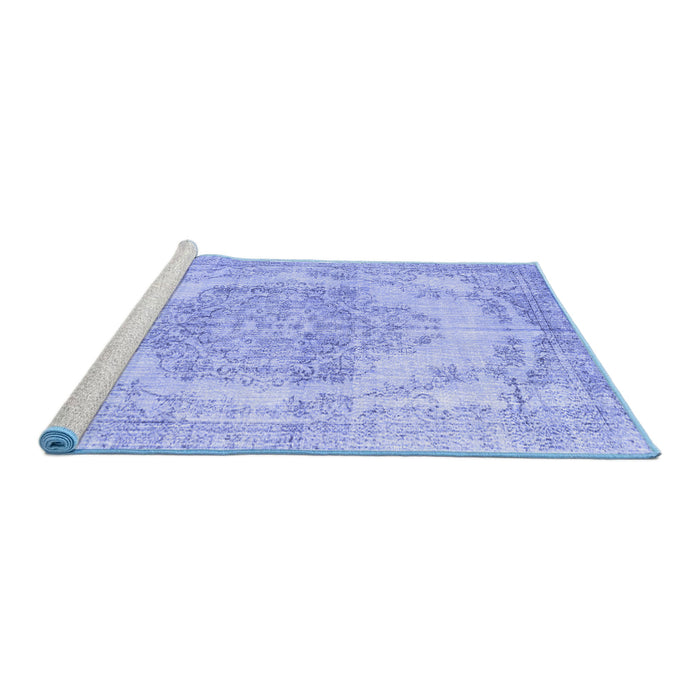 Sideview of Machine Washable Persian Blue Traditional Rug, wshtr2147blu