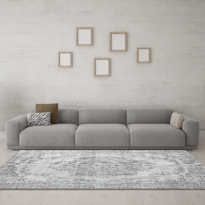 Machine Washable Persian Gray Traditional Rug in a Living Room,, wshtr2147gry