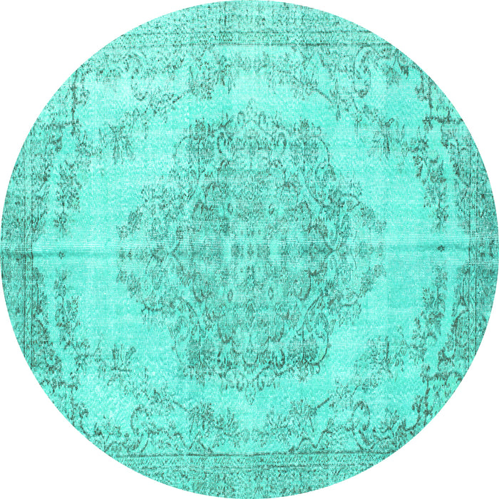 Round Machine Washable Persian Turquoise Traditional Area Rugs, wshtr2147turq