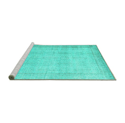 Sideview of Machine Washable Persian Turquoise Traditional Area Rugs, wshtr2148turq