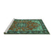 Sideview of Machine Washable Medallion Turquoise Traditional Area Rugs, wshtr2149turq