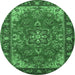 Round Machine Washable Medallion Emerald Green Traditional Area Rugs, wshtr2149emgrn