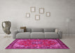 Machine Washable Medallion Pink Traditional Rug in a Living Room, wshtr2149pnk
