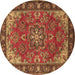 Round Machine Washable Medallion Brown Traditional Rug, wshtr2149brn