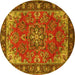 Round Machine Washable Medallion Yellow Traditional Rug, wshtr2149yw