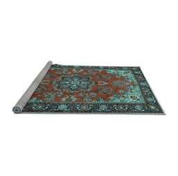 Sideview of Machine Washable Medallion Light Blue Traditional Rug, wshtr2149lblu