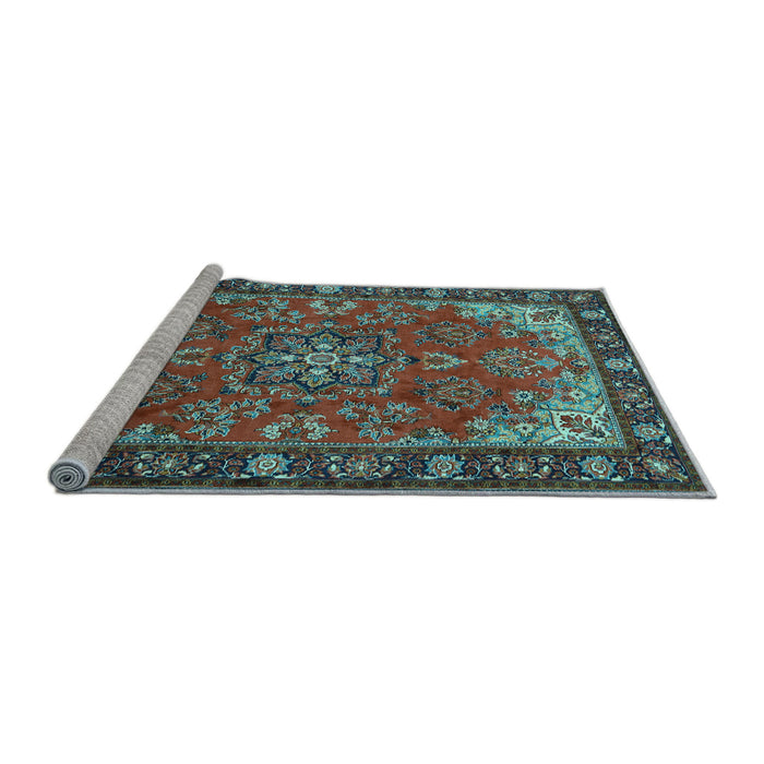 Sideview of Machine Washable Medallion Light Blue Traditional Rug, wshtr2149lblu