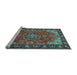 Sideview of Machine Washable Medallion Light Blue Traditional Rug, wshtr2149lblu