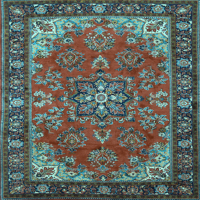Square Medallion Light Blue Traditional Rug, tr2149lblu