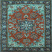 Square Medallion Light Blue Traditional Rug, tr2149lblu