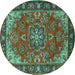 Round Machine Washable Medallion Turquoise Traditional Area Rugs, wshtr2149turq