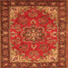 Round Machine Washable Medallion Orange Traditional Area Rugs, wshtr2149org