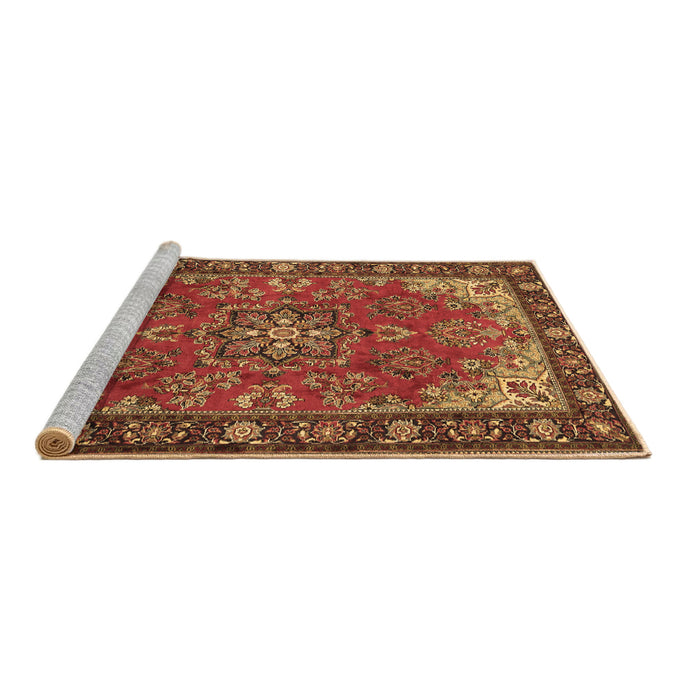 Sideview of Machine Washable Medallion Brown Traditional Rug, wshtr2149brn