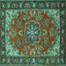 Square Machine Washable Medallion Turquoise Traditional Area Rugs, wshtr2149turq