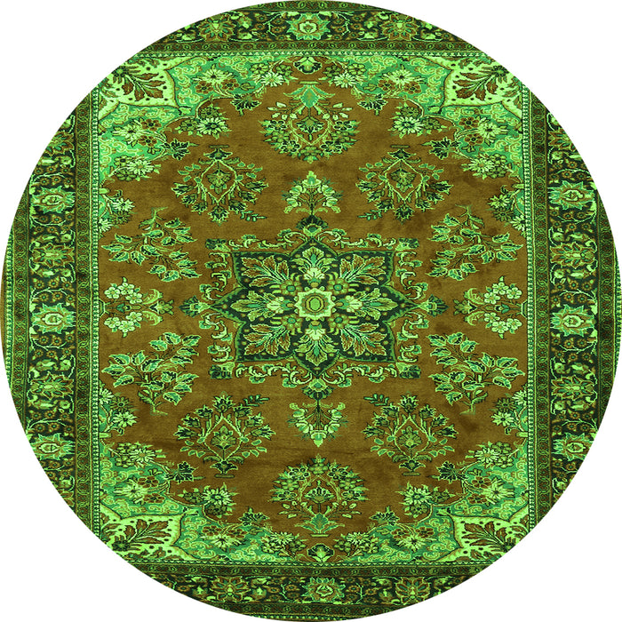 Square Medallion Green Traditional Rug, tr2149grn