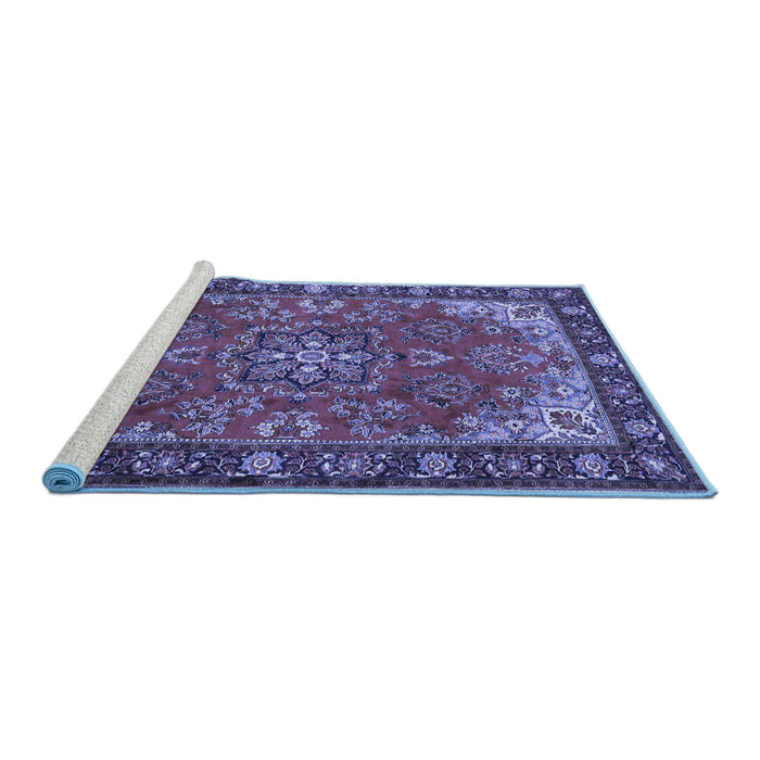 Sideview of Machine Washable Medallion Blue Traditional Rug, wshtr2149blu