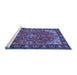 Sideview of Machine Washable Medallion Blue Traditional Rug, wshtr2149blu