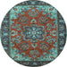 Round Machine Washable Medallion Light Blue Traditional Rug, wshtr2149lblu