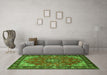 Machine Washable Medallion Green Traditional Area Rugs in a Living Room,, wshtr2149grn