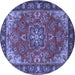 Round Machine Washable Medallion Blue Traditional Rug, wshtr2149blu