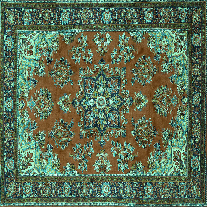 Square Medallion Turquoise Traditional Rug, tr2149turq