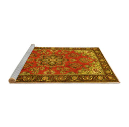 Sideview of Machine Washable Medallion Yellow Traditional Rug, wshtr2149yw