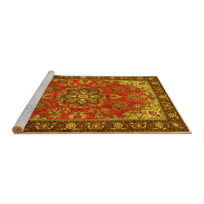 Sideview of Machine Washable Medallion Yellow Traditional Rug, wshtr2149yw