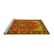 Sideview of Machine Washable Medallion Yellow Traditional Rug, wshtr2149yw