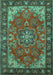 Machine Washable Medallion Turquoise Traditional Area Rugs, wshtr2149turq